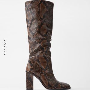 Zara heeled animal print slouchy knee high boots